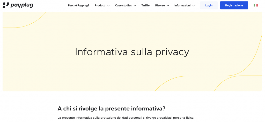 gestire dati personali pagina Payplug