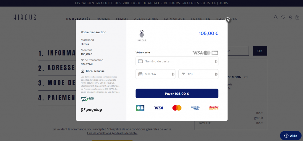 page de paiement Hircus